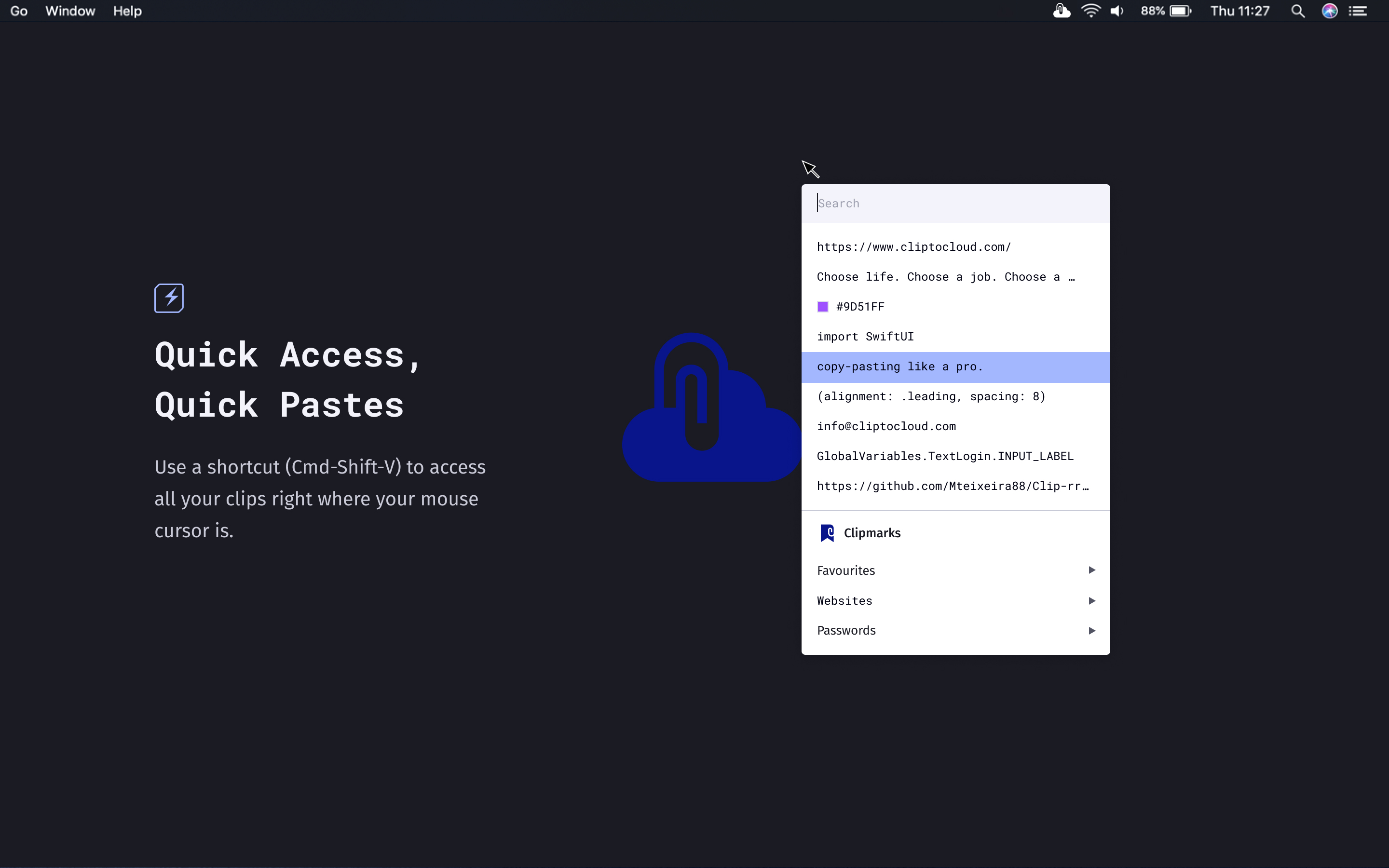 Quick Access, Quick Pastes