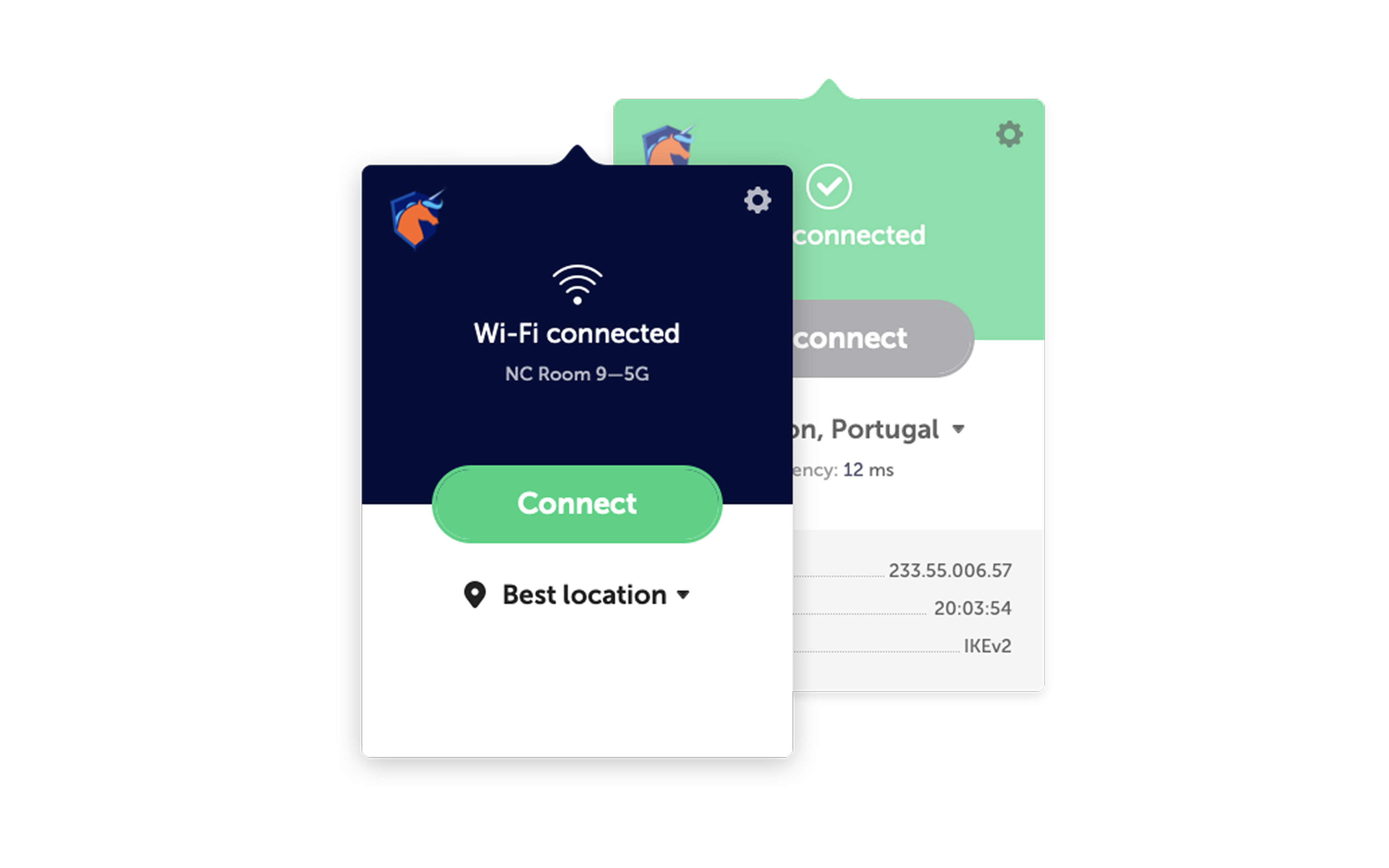 Namecheap VPN — macOS app idle and connected states