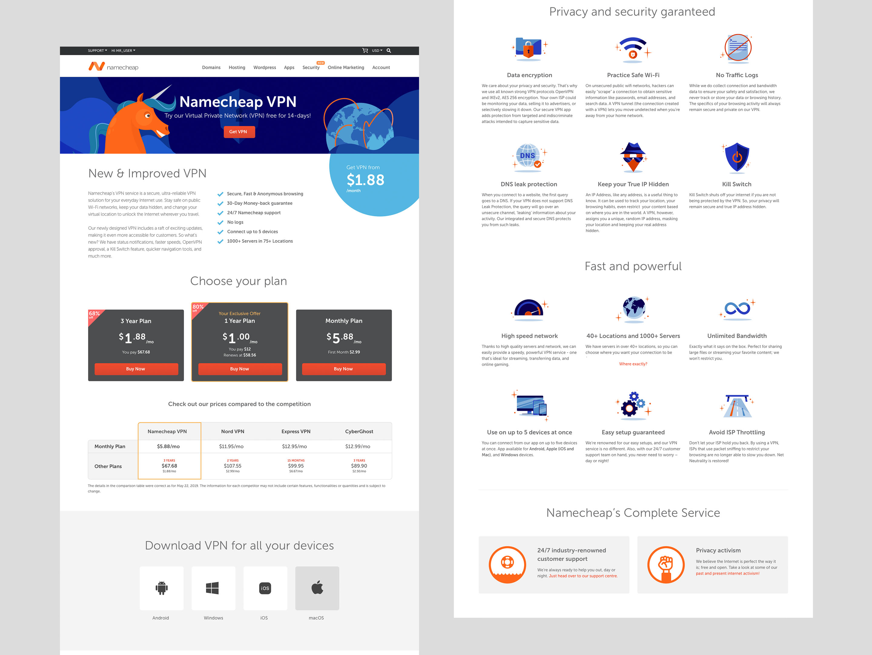 Namecheap VPN landing page — full desktop view