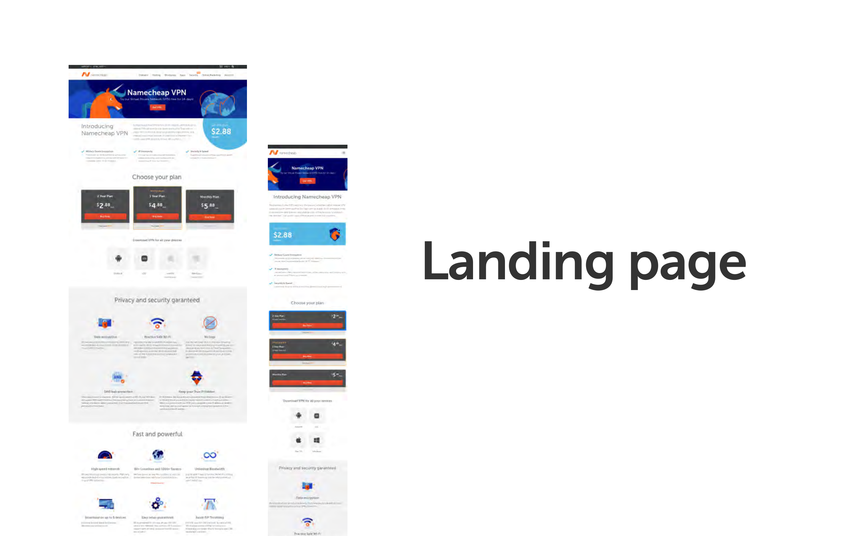 Landing page overview — desktop and mobile views side by side
