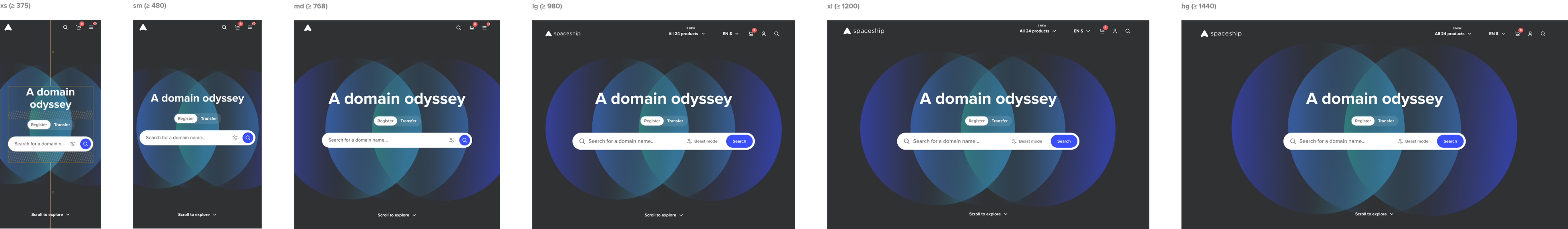 Spaceship homepage across breakpoints