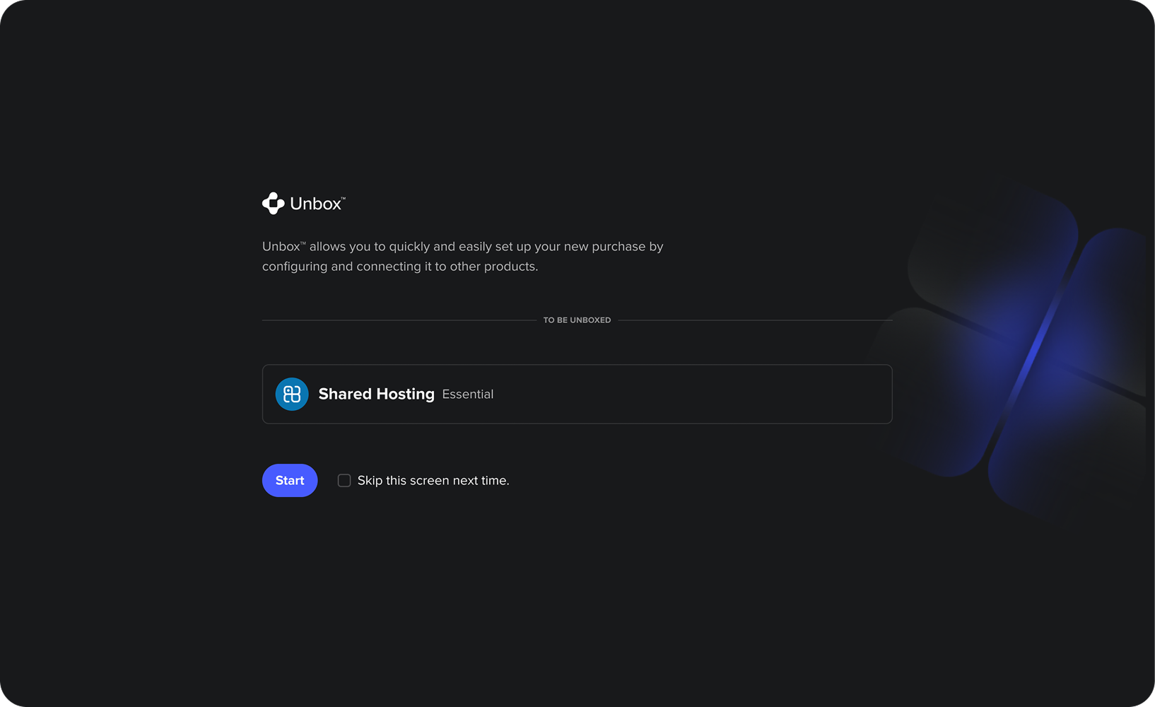 Unbox onboarding step 1 dark