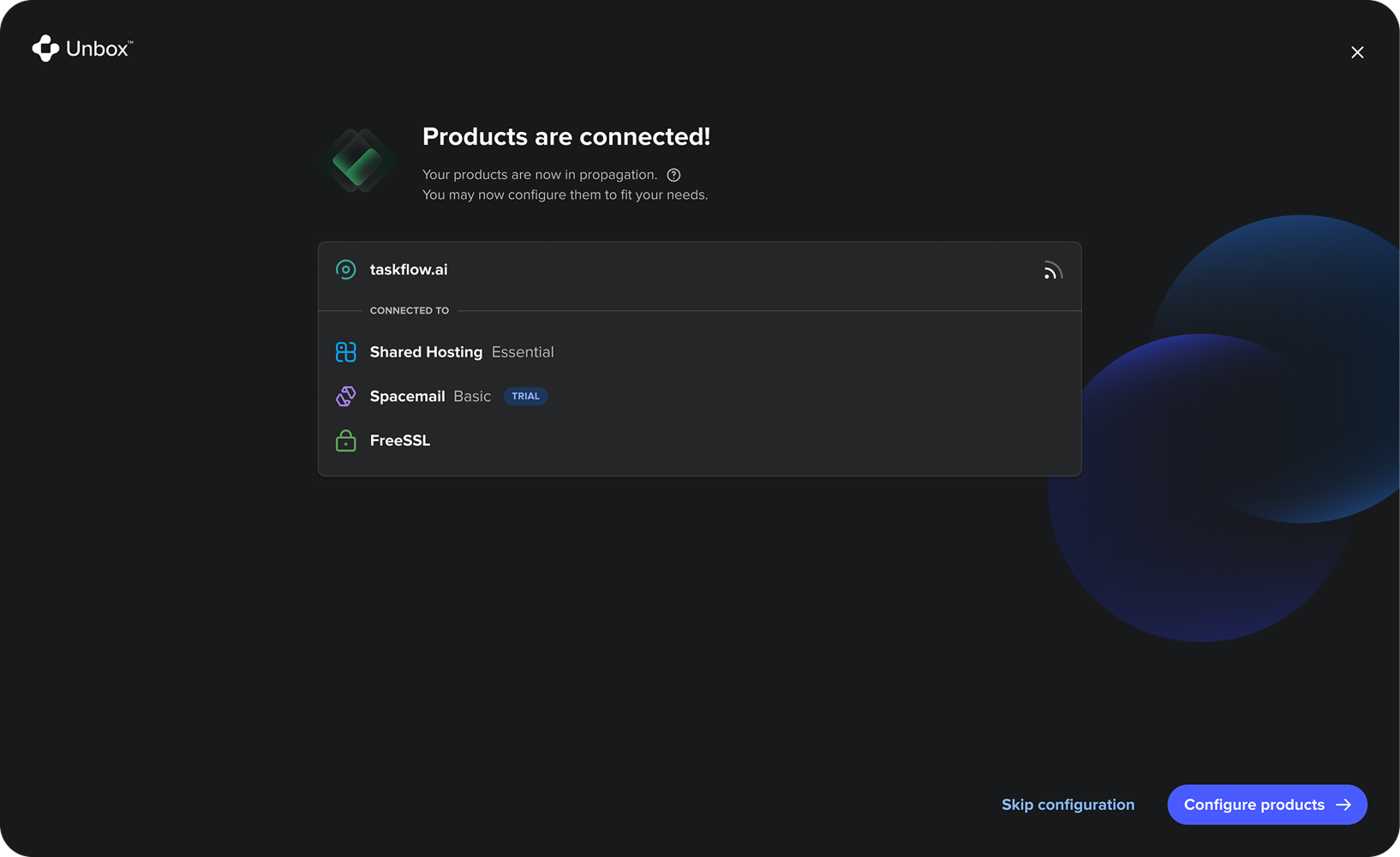 Unbox onboarding step 5 dark