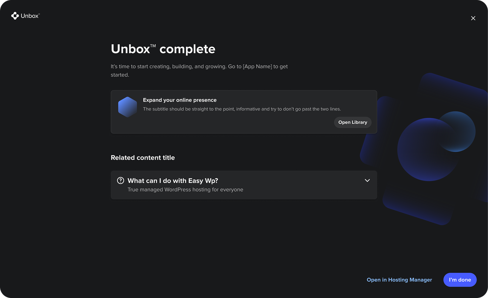 Unbox onboarding step 6 dark