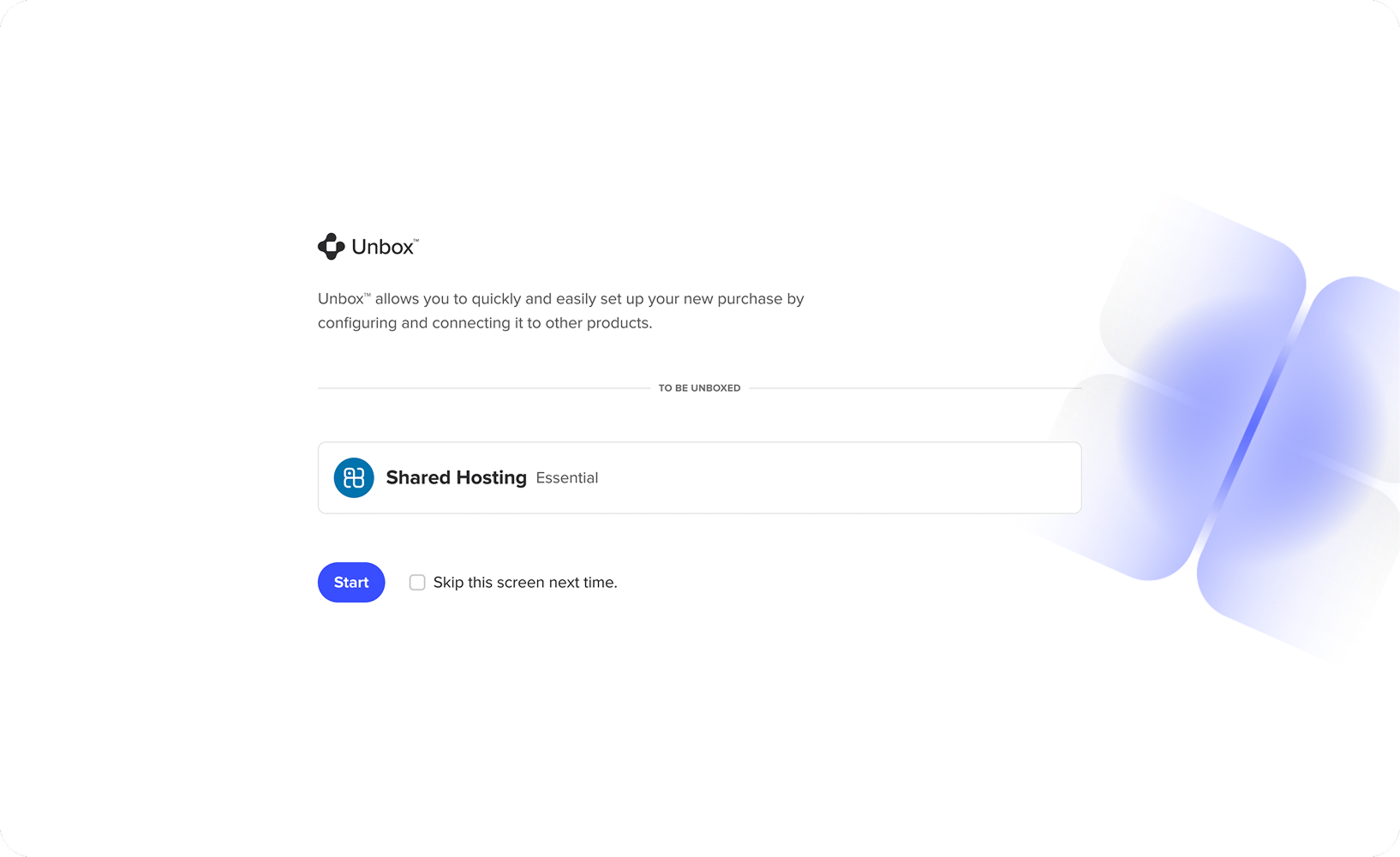 Unbox onboarding step 1