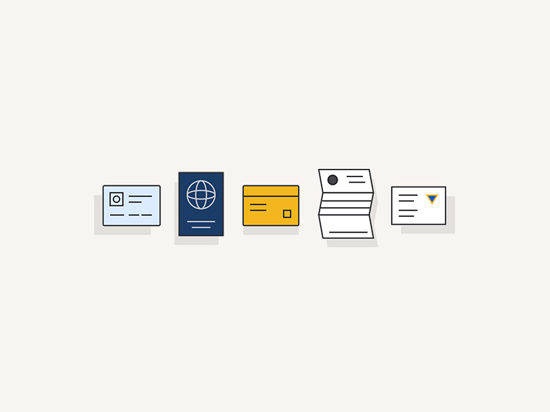 Illustration — document types (ID, passport, credit card)