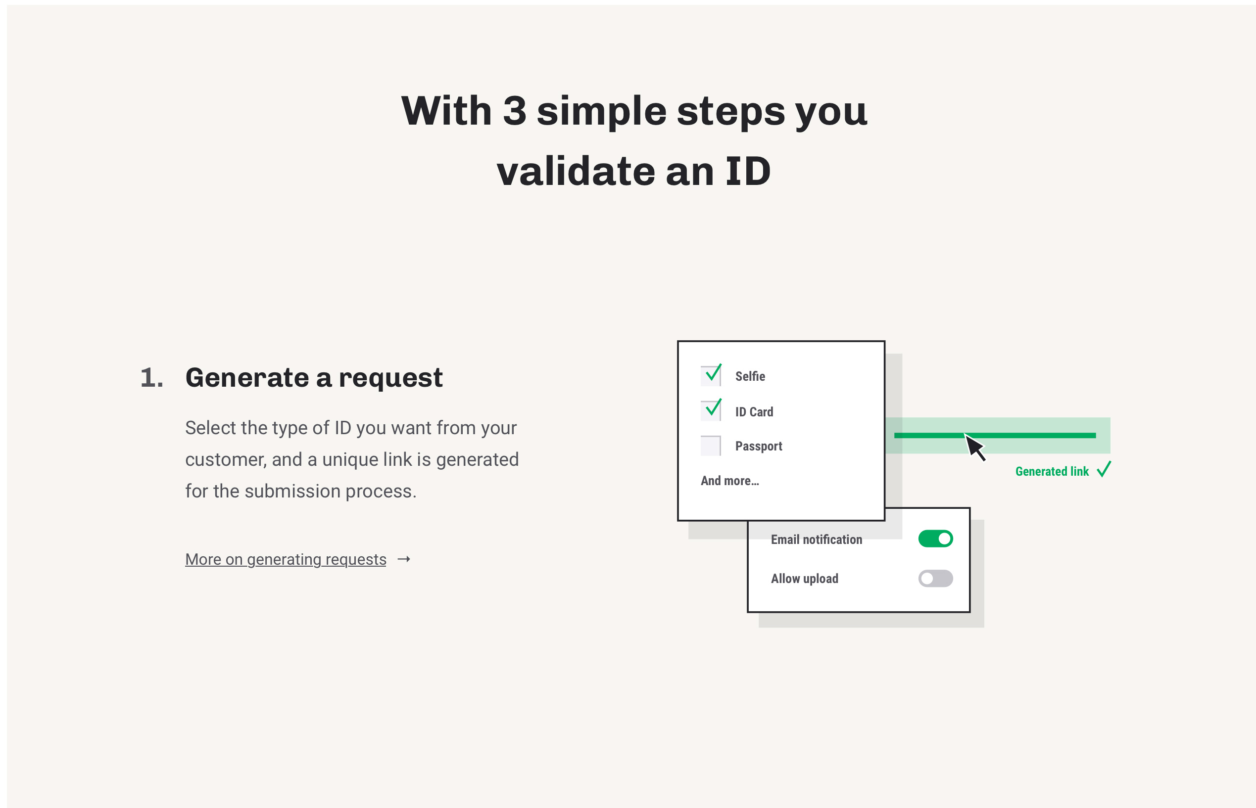 Step 1 — Generate a request: select document types, get a unique submission link