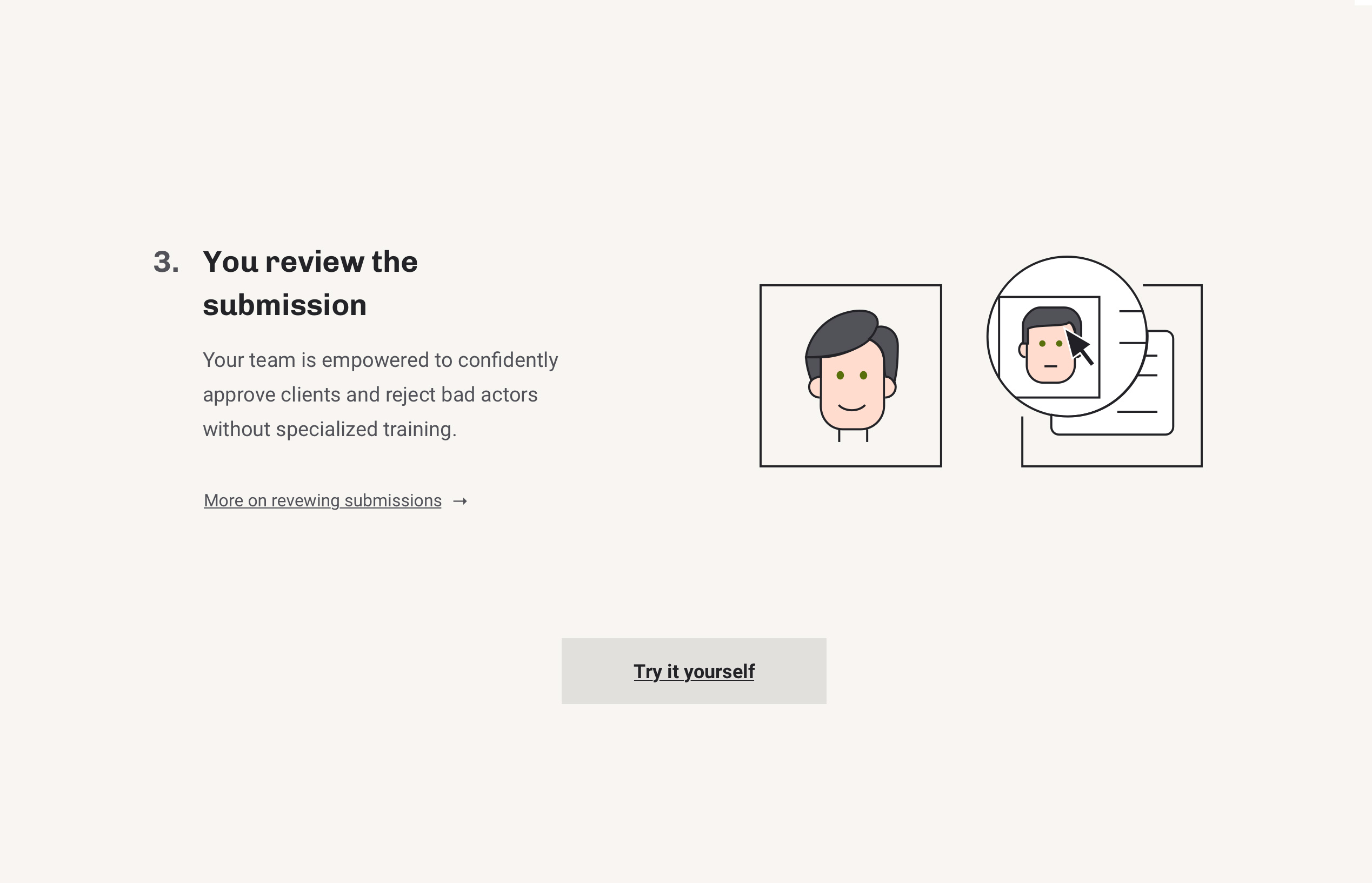 Step 3 — You review the submission: compare selfie against ID side-by-side